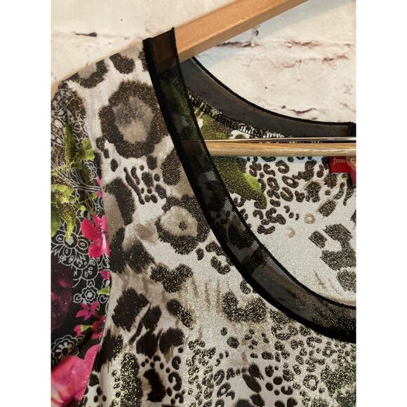 From The Heart Dress Womens XL Artsy Mixed Print Asymmetric Hem Flowy Glitter - Picture 4 of 16